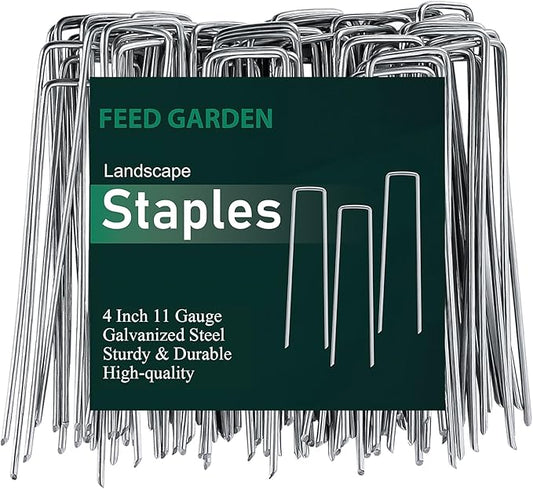 FEED GARDEN 4 Inch 200 Pack Hot-dip Galvanized Landscape Staples 11 Gauge Anti-Rust Garden Stakes Landscaping Fabric SOD Pins Yard Stakes for Weed Barrier Fabric