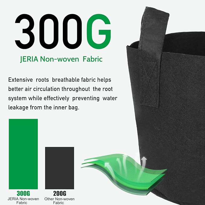 JERIA 12-Pack 25 Gallon Grow Bags, 300G Thickened Nonwoven Garden Pots,Heavy Duty Fabric Pots with Reinforced Handles