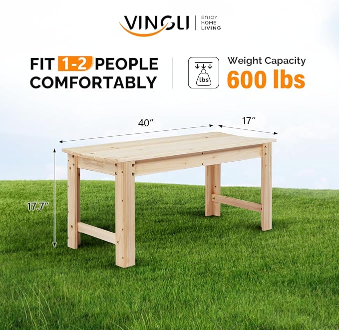 VINGLI Outdoor Wood Bench, 40" Outdoor Bench Patio Wooden Bench Garden Bench Outdoor Backless Bench for Deck Patio (Natural)