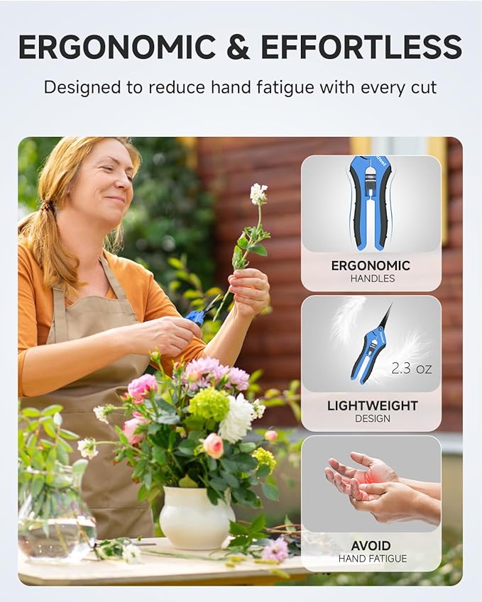 Fondwell 6.5" Trimming Shears Pruning Snips: Precise Gardening Scissors with Curved Micro Tip - Ideal for Tight Space Garden Work
