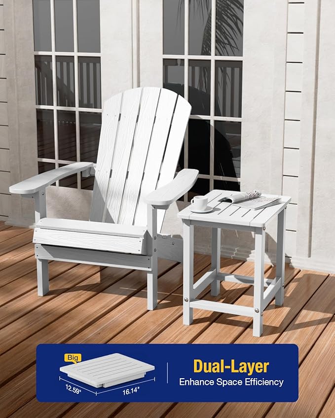 YEFU Outdoor Side Table for Patio: 16" HIPS Weather - Resistant Adirondack Tables Set of 2 - Small Square End Tables for Backyard Pool Porch Balcony - Indoor Outdoor Durable Table White