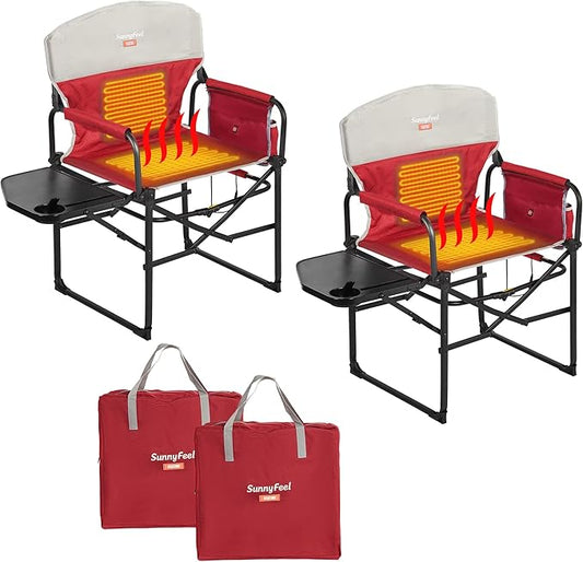 SUNNYFEEL Heated Camping Directors Chair, Heavy Duty,Oversized Portable Folding Chair with Side Table, Pocket for Beach, Fishing,Trip,Picnic,Lawn,Concert Outdoor Foldable Camp Chairs
