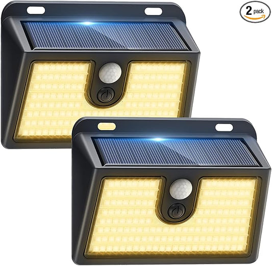 [2 Packs] Solar Motion Sensor Outdoor Lights, Super Bright Solar Lights Outdoor Waterproof, 3 Lighting Modes Security Wall Light for Outside Walking Dog Fence Backyard Deck Garden Door Step Garage