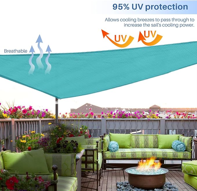 E&K Sunrise 6' x 6' x 6' Sun Shade Sail Triangle Canopy Shade Cover UV Block for Patio Backyard Garden Outdoor (Turquoise)