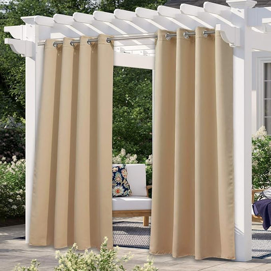 NICETOWN Outdoor Curtains for Patio Waterproof 95" L, Blackout Gazebo Curtain for Pergola/Porch Weatherproof, UV & Privacy Protection Outside Drape, 52" Wide, 1 Panel, Biscotti Beige