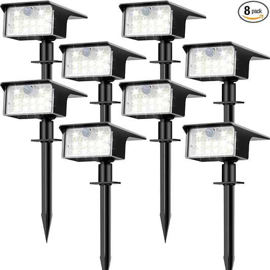 nipify 8 Pack Solar Spot Lights Outdoor - 62 LED Motion Sensor Outdoor Spotlights Waterproof with 3 Modes, Auto On/Off Solar Powered Landscape Lighting for Outside Yard Garden Tree Driveway,Cool White