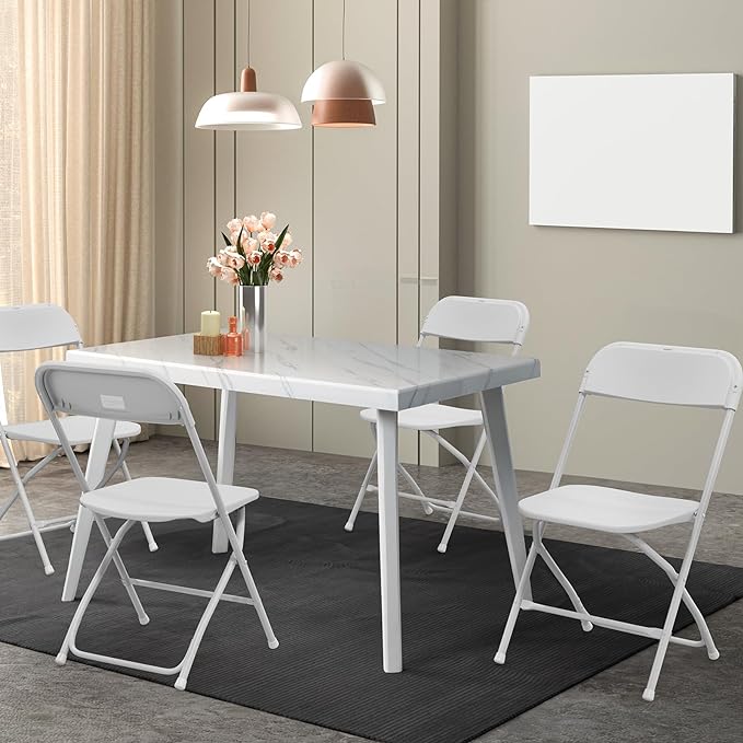 VINGLI 8 Pack White Plastic Folding Chair, Indoor Outdoor Portable Stackable Commercial Seat with Steel Frame 350lb. Capacity for Events Office Wedding Party Picnic Kitchen Dining