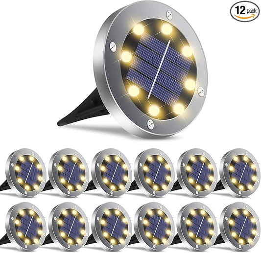 Solar Lights Outdoor Waterproof, 12 Pack Solar Ground Lights with Large Capacity Battery, High Efficiency Solar Powered Lights for Outdoor Garden, Patio, Pathway and Yard (Warm Light)