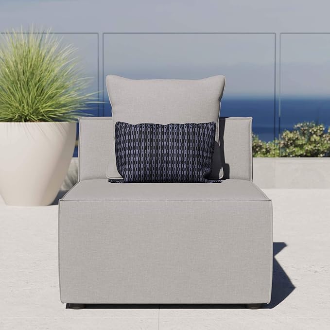 Modway Saybrook Outdoor Patio Upholstered Sectional Sofa Armless Chair in Gray
