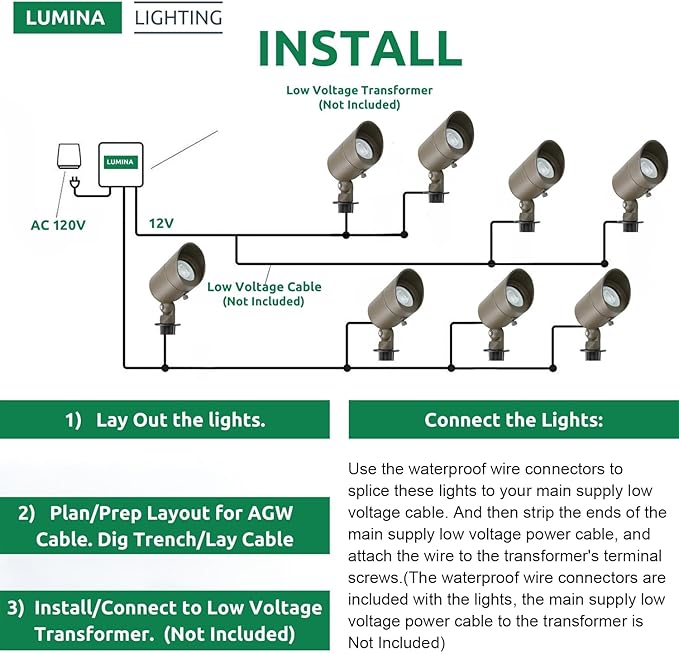 Lumina Lighting® 4W Landscape lighting 12V Landscape Lights Low Voltage Landscape Spotlights Warm White Waterproof Outdoor Replaceable LED Bulb for Garden, Lawn, Porch, Patio and Yard (Bronze, 6-Pack)