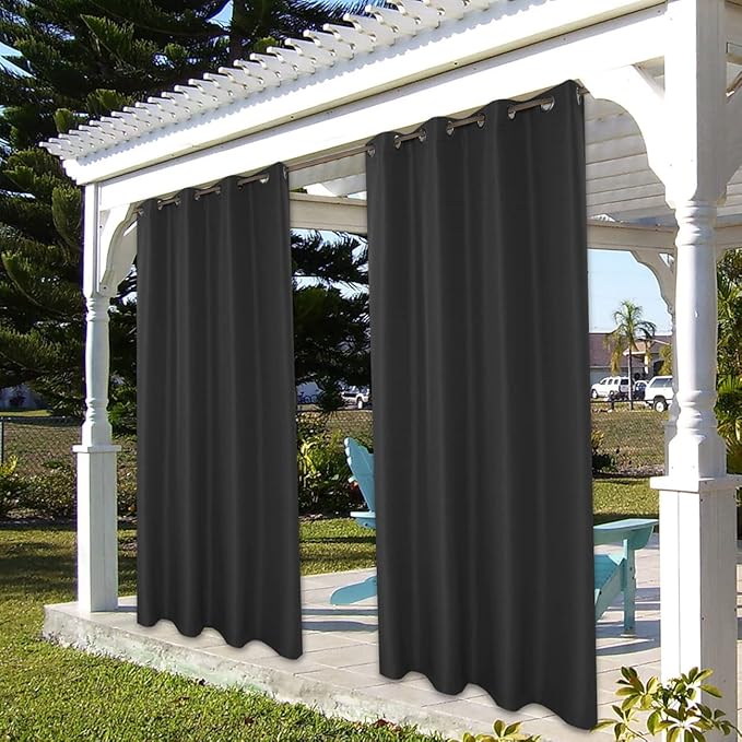 BONZER Outdoor Waterproof Curtains for Patio Privacy Grommet Light Filtering Outside Curtains for Gazebo, Porch, Pergola, Pavilion, 1 Panel, 84W x 95L inch, Charcoal