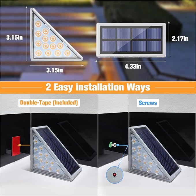 VOLISUN Solar Stair Lights 12 Pack, 7 Fixed Colors, Solar Step Lights Outdoor Waterproof IP67, LED Outdoor Step Light, Deck Light Outdoor Decor for Garden Stair, Front Step, Porch and Patio