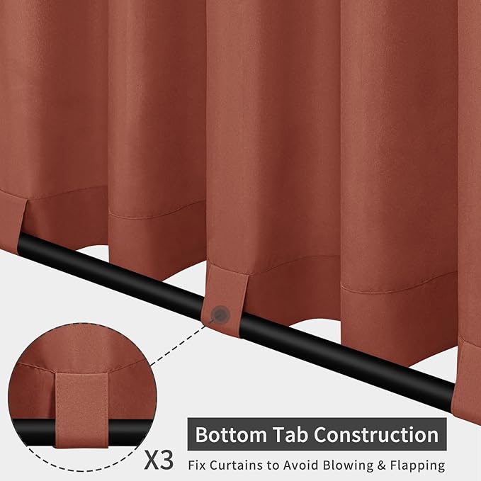 Easy-Going Outdoor Patio Curtains Detachable Tab Top Windproof Weatherproof Curtain for Cabana, Porch, Pergola and Gazebo, Tab Bottom Drape, 2 Panels, 54W x 84L inch, Terra Red