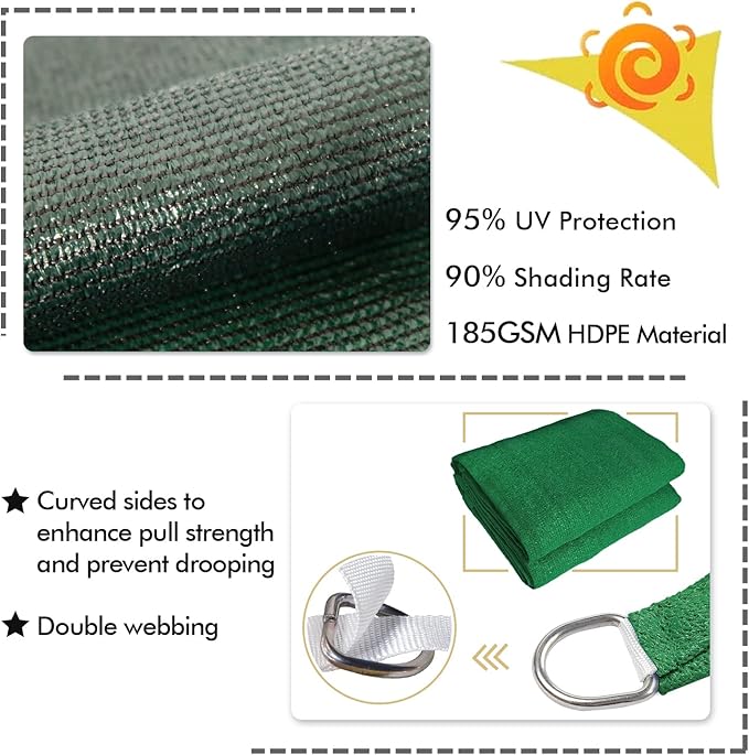 KANAGAWA 9'X12' Dark Green Custom Size Sun Shade Sail Rectangle UV Block Canopy Cover for Patio Backyard Lawn Garden Outdoor (Customized Available)