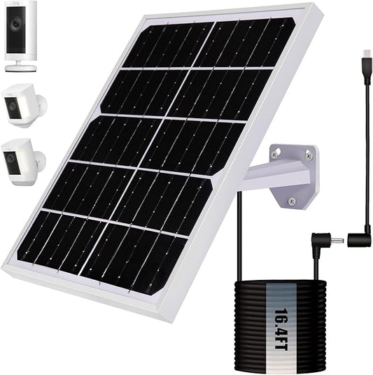 Solar Panel for Security Camera 2 in 1 Port 10W Ring Camera Solar Charger Compatible with Ring Spotlight & Stick Up Outdoor Cam Battery, IP65 Waterproof &16.4ft Long Cable with USB-C/DC Ports