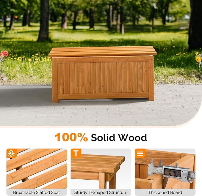 VINGLI Outdoor Wood Bench with Planter Boxes, 2-in-1 All-Weather Porch Bench Seat ＆ Open-Ended Wooden Raised Garden Bed, for Balcony Yard Patio (Rectangle)