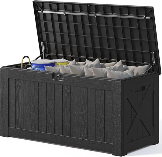 Patiowell 120 Gallon Large Deck Box, Outdoor Lockable Storage Box for Gardening Tools, Waterproof Deck Box for Patio Furniture, Black
