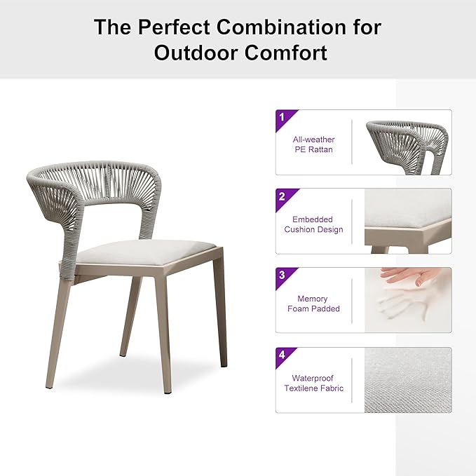 PURPLE LEAF 7 Pieces Outdoor Dining Set Patio Table and Chairs Set Aluminum Rattan Wicker Patio Furniture Set for Lawn Backyard Deck Champagne with Counter Stools