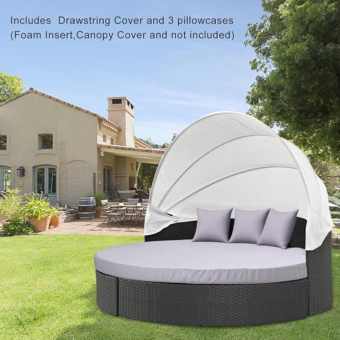 MICTONY Outdoor Daybed Cushion Cover, 66" Replacement Daybed Cover with Elastic Band, Sun Bed Cushion Cover, Outdoor Round Bed Cushion, Cover ONLY (Daybed NOT Included), Grey