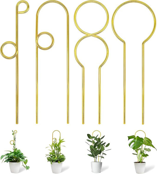 14.17in Plant Trellis Indoor, 4.2mm Dia Gold Small Trellis for Potted Plants, Metal Trellis for Climbing Plants Indoor Support for houseplant Hoya Photos Succulents Hostas, Plant Decor