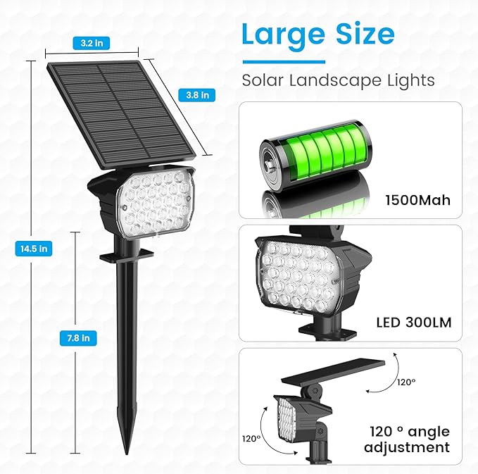 VOLISUN Solar Spotlight Outdoor, IP67 Waterproof Solar Landscape Spot Lights，Uplights for Yard Garden Pathway - 8 Pack (Warm White) 27 LED 3 Lighting Modes