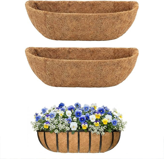 2 Pcs 36 Inch Trough Coco Liner for Window Box, 100% Natural Half Moon Coconut Coir Planter, Replaceable Coconut Fiber Liner for Window Boxes & Fence Flower Baskets (2, 36 inch)