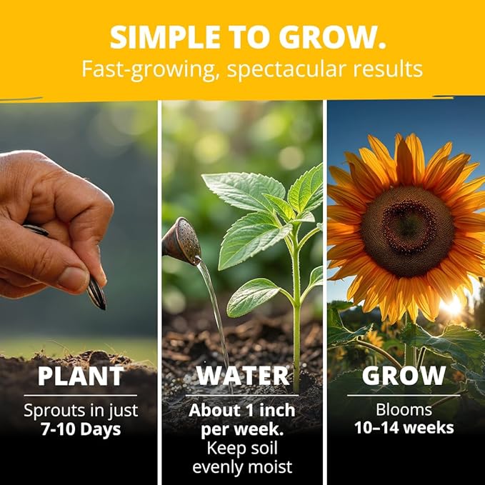 HOME GROWN Sunflower Seeds to Plant | 520+ Giant Mammoth Sunflower Seeds for Planting Bulk Packet | Heirloom, High Germination, Easy to Grow Jumbo Sun Flower for Home Garden(Helianthus annuus)