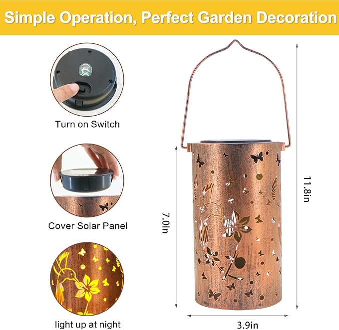 2 Pack Solar Lanterns Outdoor Waterproof Hummingbirds Birthday Gifts for Women Mom Grandma Garden Decor Hanging LED Decorative Light for Patio Yard Lawn Gardening Gifts