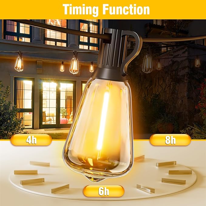 100FT Solar String Lights Outdoor Waterproof with Remote & Timer, LED Shatterproof ST38 Bulbs, USB & Solar Powered Patio Lights for Backyard, Porch, Garden, Wedding, Christmas Decor