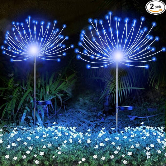 YOTOZU 2 PCS Solar Firework Light, Outdoor Solar Garden Decorative Lights 120 LED Powered 40 Copper Wires String DIY Landscape Light for Walkway Pathway Backyard Christmas Decoration Parties (Blue)