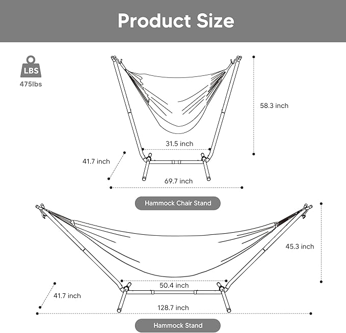 SUNCREAT 2-in-1 Hammocks Hammock Chair with Stand, 475 lbs Capacity, Heavy Duty Two Person Hammock with Stand, Patented, Blue Stripe