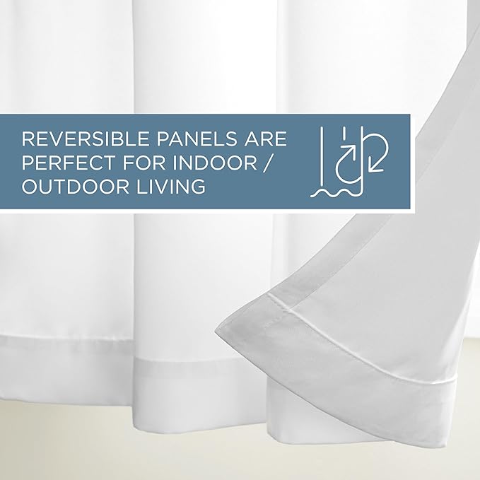 TOWN & COUNTRY BASICS Cabana Solid Heavyweight Indoor Outdoor Curtains, Light Filtering Opacity with Grommet Top, Water Repellent, 2-Pack Set, 54"x120", Winter White