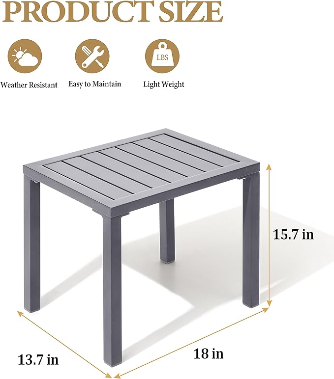 Crestlive Products Outdoor Side Table Set of 2, Aluminum Small Rectangular Coffee End Tables for Patio Balcony Pool Deck(Light Gray)