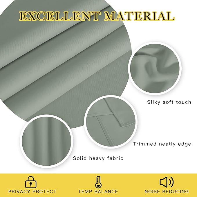 NICETOWN Blackout Sage Green Curtain 54 inches Long, Grommet Thermal Insulated Room Darkening Window Treatment Light Blocking for Kids Room/Bedroom, W66 x L54, 1 Panel