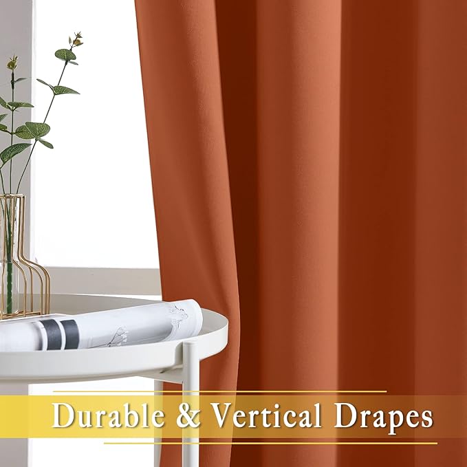 NICETOWN Blackout Burnt Orange Curtain 54 inches Long - Solid Grommet Sound & Light Reducing Room Darkening Window Treatment Thermal Drape for Girls Room/Nursery (1 Panel, W52 x L54)