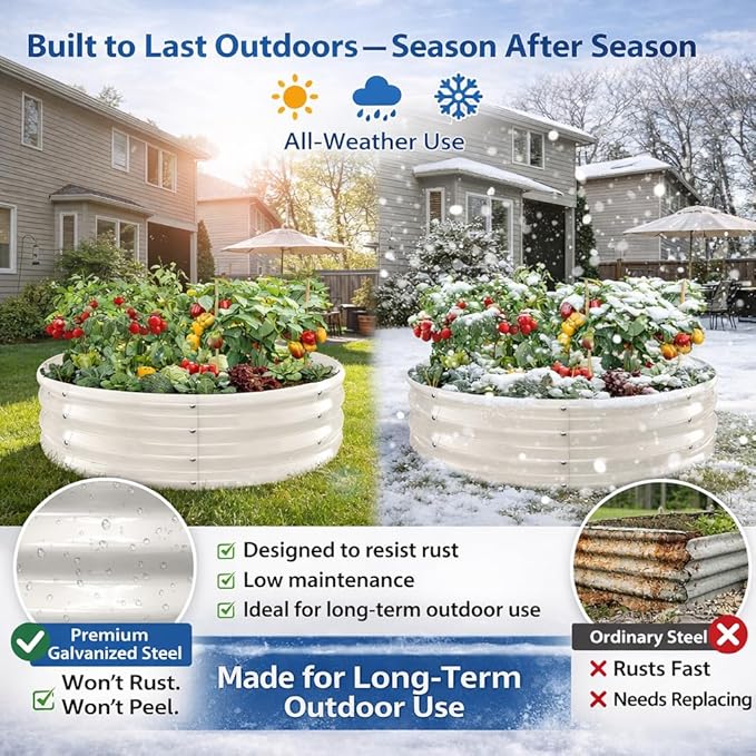 Round Galvanized Raised Garden Bed, 4x4x1FT Modular Metal Planter Box Outdoor for Vegetables, Flowers & Herbs, Heavy Duty Rust-Resistant, Easy DIY Gardening Bed Above Ground