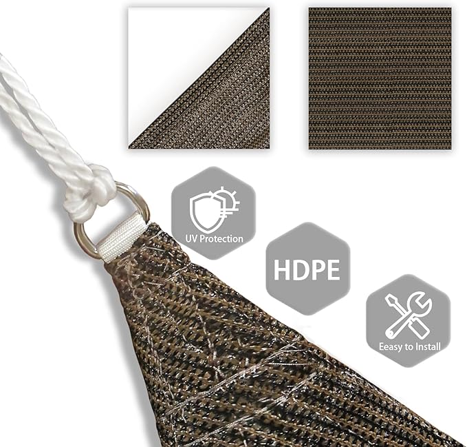 Patio Paradise 11' x 11' x 10'10" Sun Shade Sail Triangle Canopy, Permeable Shade Cloth Fabric Sunlight Block Patio Cover HDPE Deck Awning for Outdoor Backyard Pergolas Roof Shading, Brown
