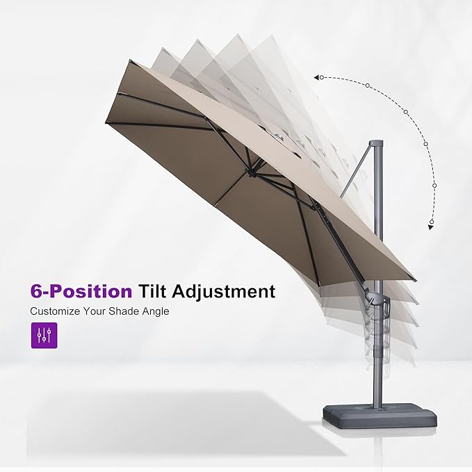 PURPLE LEAF Patio Umbrella 10' X 13' Rectangle Cantilever Umbrella Large Aluminum Outdoor Umbrellas with 360-degree Rotation & UPF40+ Premium Fabric for Deck Pool Garden Yard, Ash Mocha