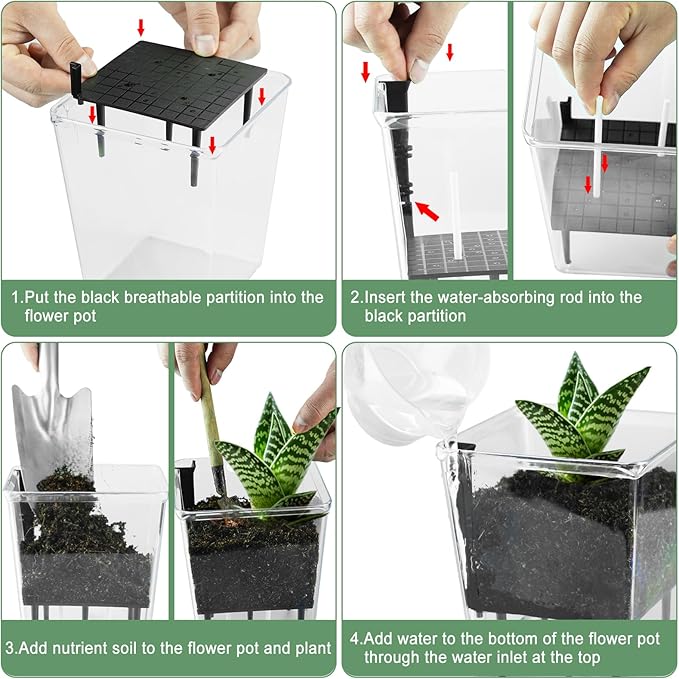 Self Watering Pots Set, 3 Pack 5/4.1/2.7 Inch Self Watering Pot for Indoor Plants, Clear Flowers Pot Planter with Deep Reservoir for Spider Plant, Orchid, African Violet