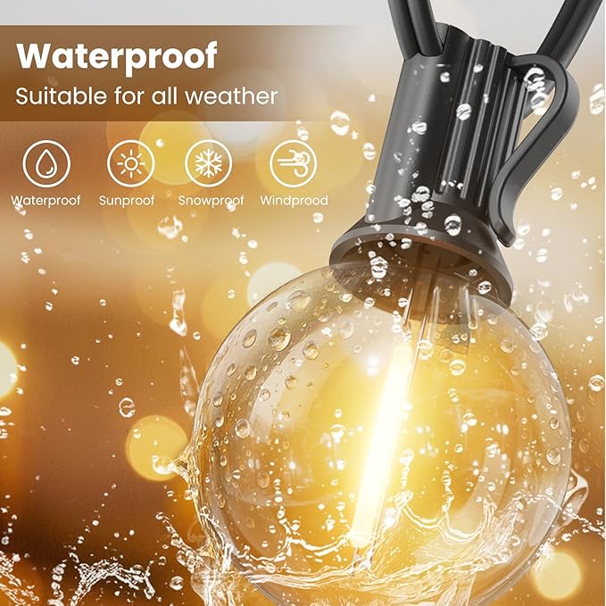 RTTY Dense-Glow Outdoor String Lights 50ft, G40 Led Patio Globe Lights with 26pcs Plastic Bulbs, Shatterproof Waterproof Connectable Hanging for Porch Cafe Bistro Backyard Gazebo Balcony Deck Party