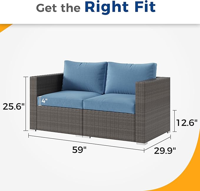 Wisteria Lane 2 Piece Patio Furniture Set of 2 Seats,Outdoor Wicker Patio Loveseat Sofa with Cushion, Outdoor Sectional Corner Sofa for Garden Backyard, Blue
