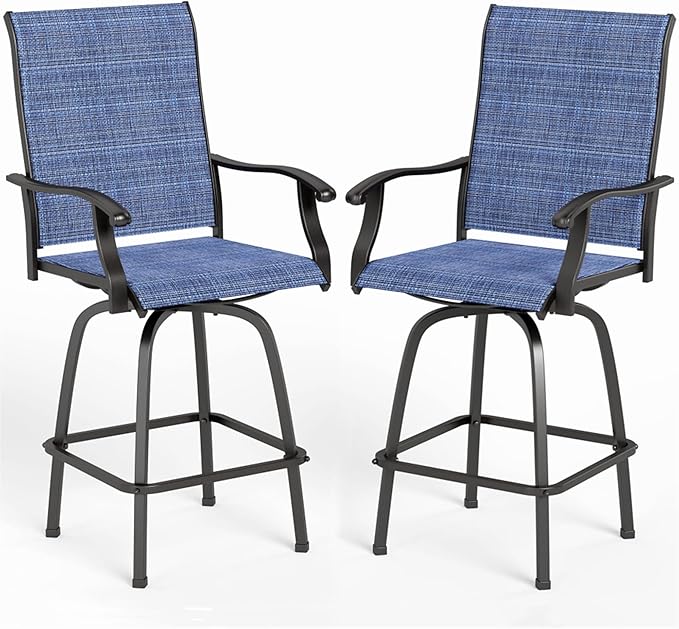 MFSTUDIO Outdoor Bar Stools Set of 2, Swivel Bar Height Patio Chairs Outdoor Barstools High Top Patio Swivel Bar Chairs, Breathable Textilene, Navy Blue