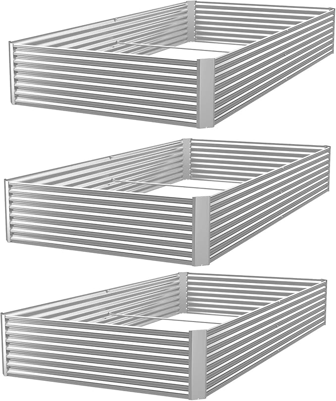 FRIZIONE 3pcs 6x3ft Galvanized Raised Garden Bed Outdoor,Above Ground Garden Bed for Vegetable,Metal Raised Beds for Flower,Steel Raised Beds for Gardening