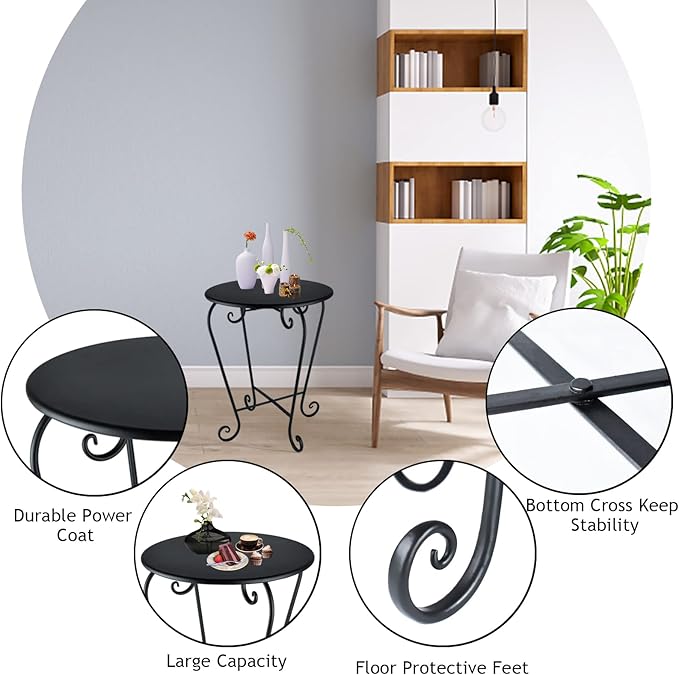 Small Patio Side Table,Round Metal Side Table,Weather Resistant Anti-Rust Outdoor Side Tables,Outdoor End Table for Garden,Porch,Balcony,Yard,Black