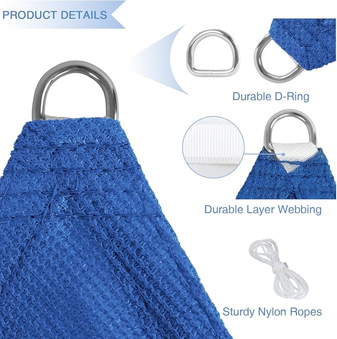 E&K Sunrise 9' x 9' x 9' Sun Shade Sail Triangle Canopy Shade Cover UV Block for Patio Backyard Garden Outdoor (Blue)