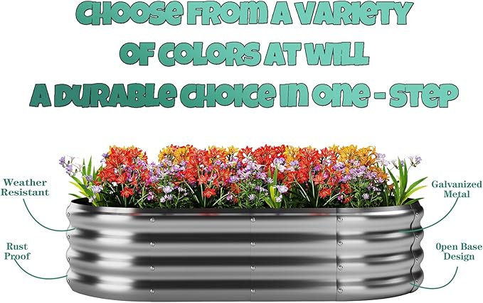 Garden Box Raised Flower Bed Galvanized Metal Planter Round Raised Garden Bed Kit for Gardening Outdoor 1PC Green 8X2X1FT