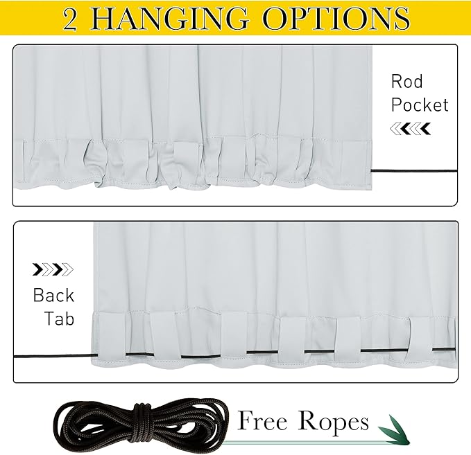 NICETOWN 2 Panels Fixed Outdoor Curtains Waterproof for Patio, Thermal Insulated Top & Bottom Grommet & Back Tab Light Blocking Outdoor Drapes Windproof with Bouns Rope, W46 x L90, Greyish White