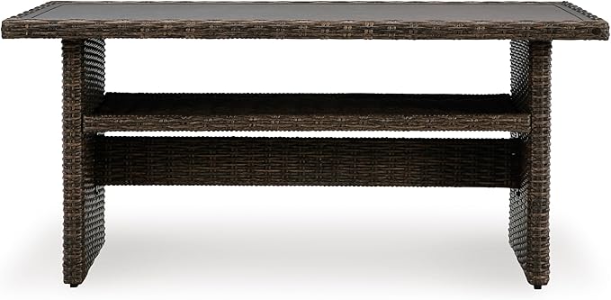 Signature Design by Ashley Brook Ranch Casual Outdoor Multi-use Table with 1 Fixed Shelf, Dark Brown & Gray