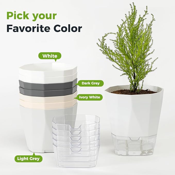 5 Pack Self Watering Pots for Indoor Plants 6.7 Inches Self Watering Planters African Violet Self Watering Pots Clear Pot for Herb Orchid Flower Houseplant, Light Grey