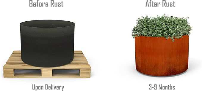 Plantercraft Large Round Planters for Outdoor Plants 42 Inch | Extra Large Corten Steel Planter for Patios & Landscapes | Modern Metal Planter